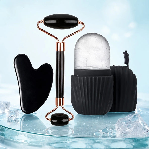 Black gua sha and face roller set